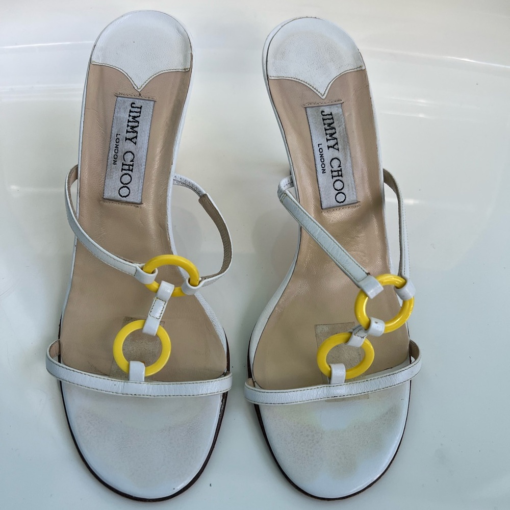 Jimmy Choo Heels White and Yellow Y2K Vintage Stilettos 36.5